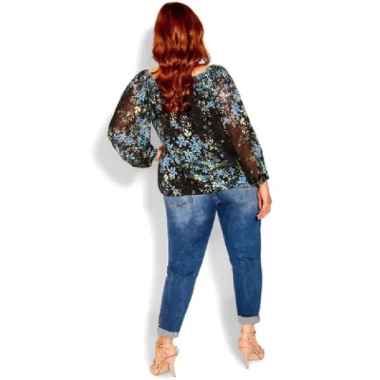Women's Plus Size Blue Ditsy Top  - Blue Ditsy | CITY CHIC image {1}