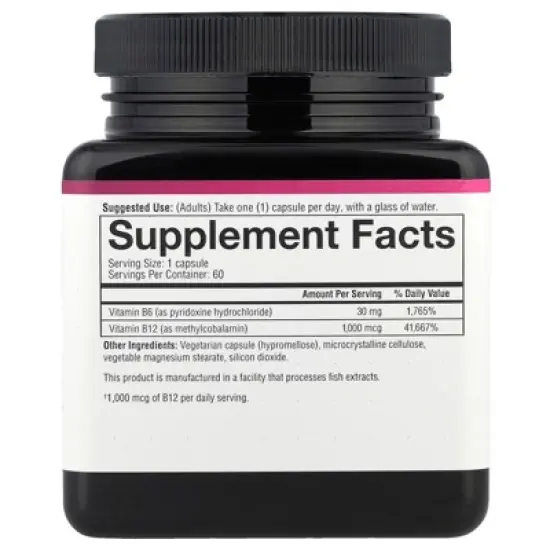 Youtheory Vitamin B12 B6, Daily Energy and Brain Support Supplement, Vegetarian Capsules, 60 ct image {1}
