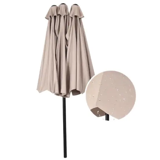 Tangkula 15'Patio Umbrella Double-Sided Outdoor Shade Offset Beige image {2}