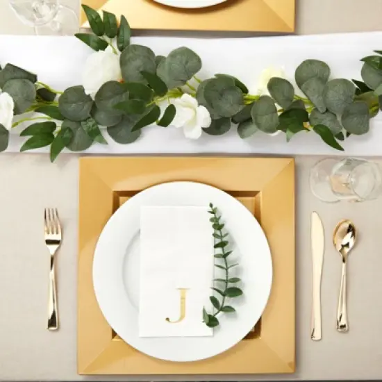 Sparkle and Bash 100 Pack Gold Foil Initial Letter J White Monogram Paper Napkins for Dinner Party, 4 x 8 In image {1}