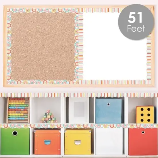 Big Dot of Happiness Pastel Boho Rainbow - Scalloped Classroom Decor - Bulletin Board Borders - 51 Feet image {1}