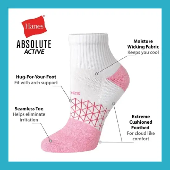 Hanes Women's Absolute Active 4pk Ankle Socks - Assorted Color 5-9: Cushioned, Seamless Toe image {3}