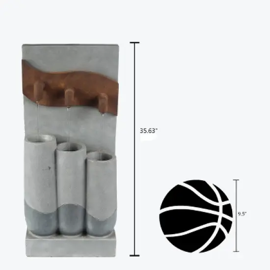 LuxenHome Gray Cement Pots and Rectangular Column Outdoor Fountain with LED Lights image {6}