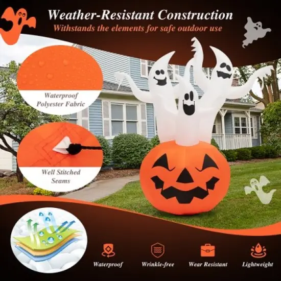 Costway 6 FT Inflatable Halloween Tree White Ghosts with Pumpkin Decor w/ Rotating Lamp image {5}