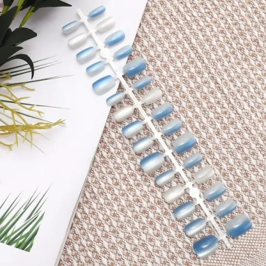 Unique Bargains Women's Full Coverage Fake Nails XS Blue White 1 Pc image {4}