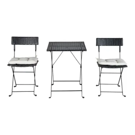 3pc Wicker Folding Outdoor Bistro Set with Cushions - Black/Beige - GODEER image {4}