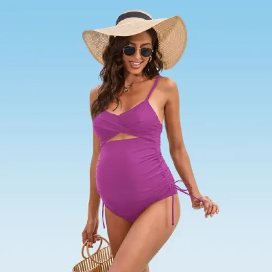 Women's Maternity Cutout Drawstring Swimsuit Tankini Set - Cupshe image {7}