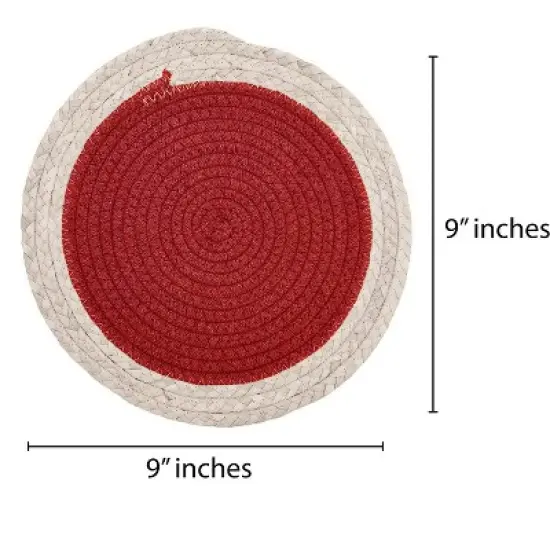 Home Mart Goods Red Extra Thick Woven Trivet Round Placemats Natural Cotton Hot Potholder Mat Heat Resistant - 9"x9"(Pack of 4) image {1}