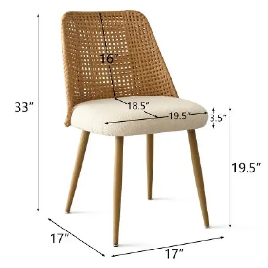 Nice Rattan Dining Chairs,Double Layer Rattan Back,Beige Upholstered Cane Dining Chair,Armless Kitchen Chairs with Boucl&eacute; Fabric-Maison Boucle image {2}