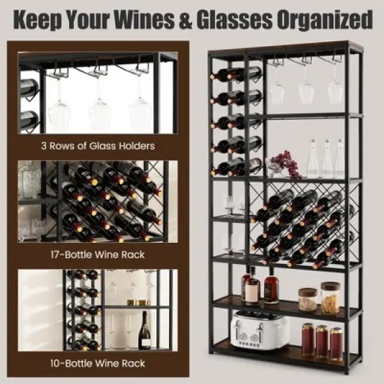 Costway Industrial Wine Rack Multi-purpose Freestanding Bakers Rack with Glass Holder image {5}