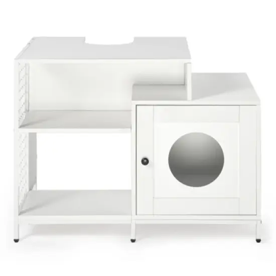 DSVIMOY Cat Litter Box Enclosure for Bathroom, Hidden Litter Pet Washroom with Divider, Indoor Cat House for Large Cats, White, 34.45"*21.26"*25.98" image {5}