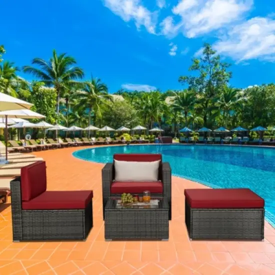 4pc Outdoor Wicker Conversation Set - Red/Brown - GODEER image {2}