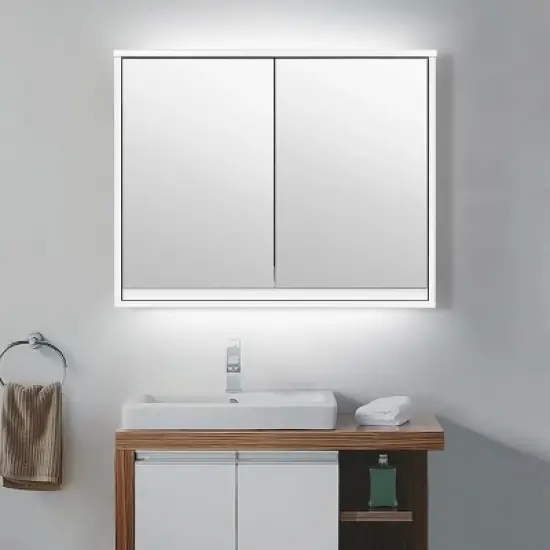 Costway Wall Mounted Bathroom Medicine Cabinet Storage Cabinet Double Mirror Door Organizer Shelf White image {3}