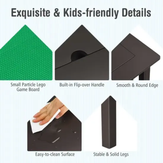 Costway 2-in-1 Kids Double-sided Activity Building Block Table W/ Drawers Brown image {7}