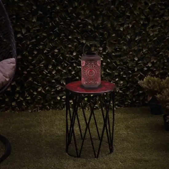 Outdoor Metal Lace Cutout Lantern with Rotating LED Lights Antique White - Alpine Corporation image {6}