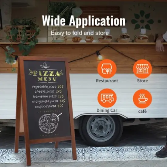 VEVOR A Frame Chalkboard Sign, Double-Sided Sidewalk Signs, Freestanding Vintage Wooden Chalk Board with Chalks & Magnetic Eraser, 20"x40", Brown image {2}