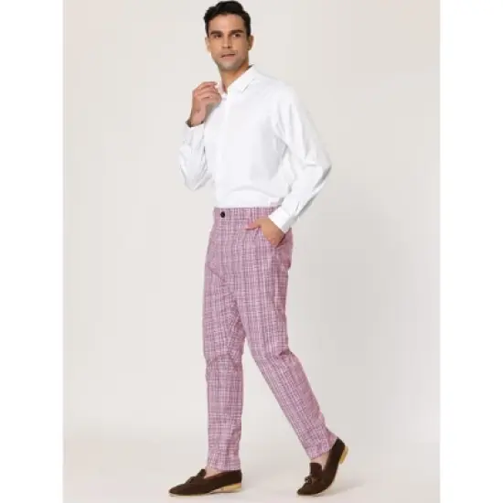 Lars Amadeus Men's Plaid Flat Front Printed Business Dress Pants image {3}
