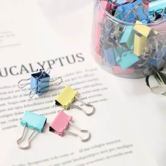 Unique Bargains Office Paper Document Metal Bookbinding Clamp Binder Clips Pink/Teal/Blue/Yellow 60 Pcs image {3}