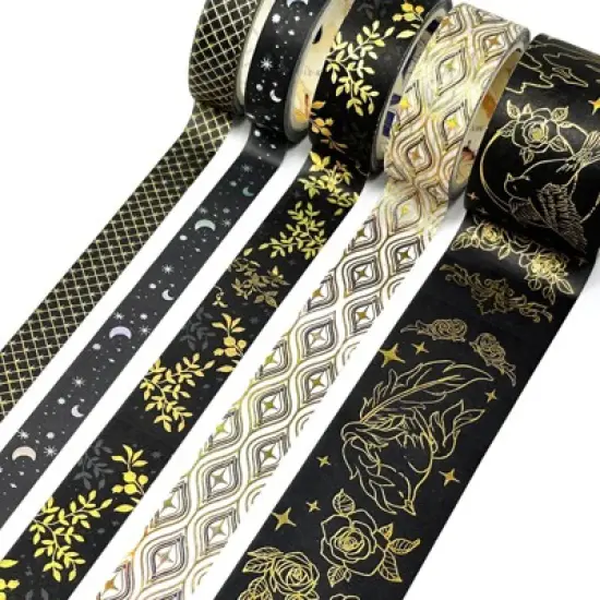 Wrapables Decorative Gold Foil Washi Tape Box Set for Arts & Crafts, Scrapbooking, Stationery, Diary (10 Rolls), Midnight image {3}