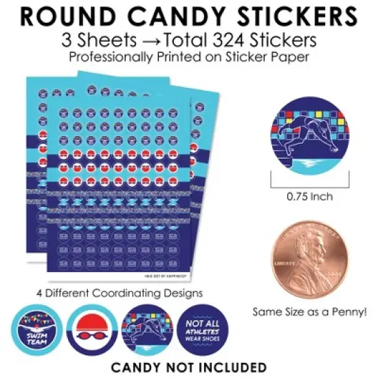 Big Dot of Happiness Making Waves - Swim Team - Swimming Party or Birthday Party Small Round Candy Stickers - Party Favor Labels - 324 Count image {2}