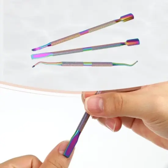 Unique Bargains Stainless Steel Double Head Cuticle Pusher Set Assorted Color 3 Pcs image {5}
