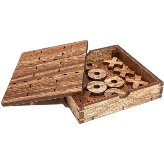 Infinite Curiosity 2 Pack Wooden Tic Tac Toe Board Game, 10 Piece Games, 5.5 x 1.15 in. image {3}