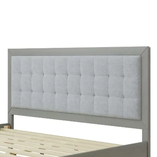 Okak Platform Bed Frame Upholstered Modern Solid Wood Bed with Square Tufted Headboard Noise-Free No Springs Required Easy to Assemble image {2}