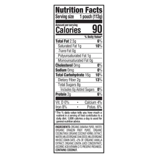 HappyTot Super Morning Organic Bananas Dragonfruit Coconut Milk & Oats with Super Chia Baby Food Pouch - 4oz image {5}