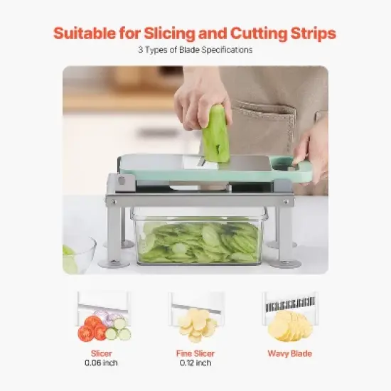 VEVOR Vegetable Chopper Mandoline Slicer, All-in-1 Food Veggie Cutter with 9 Stainless Steel Blades, Cheese Grater Onion Potato Dicer, Silver image {6}