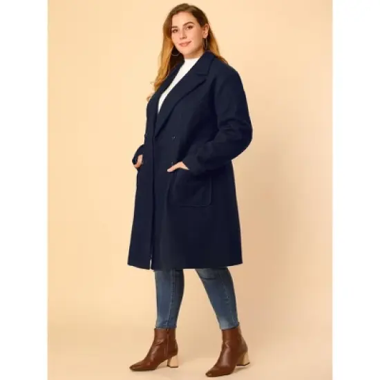 Agnes Orinda Women's Plus Size Winter Peacoat Notched Lapel Double Breasted Long Overcoats image {3}