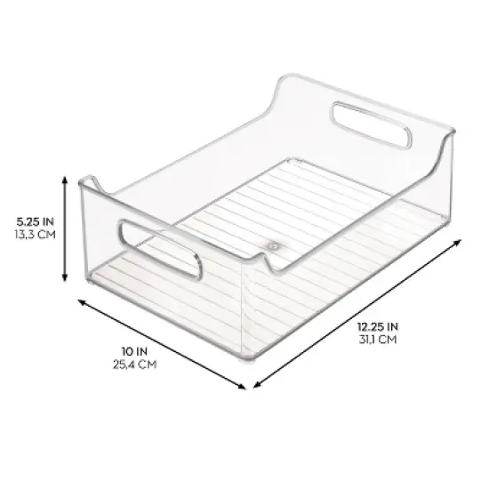 iDESIGN Plastic Fridge and Freezer Storage Organizer Bin with Handle Clear: Kitchen Cabinet Organizer, 12"x10"x5" image {3}