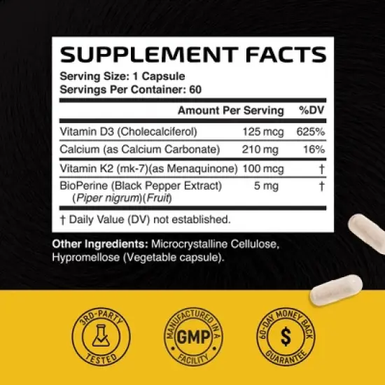 K2 + D3 Vitamin Capsules, Cardiovascular Health, Nobi Nutrition, 60ct image {2}