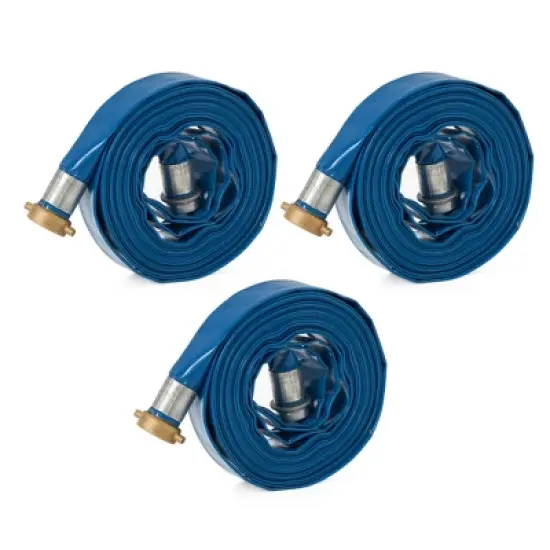 Apache 98138015 1.5" Diameter 50' Length 75 PSI Polyester-Reinforced PVC Lay Flat Pool Sump Pump Hose with Aluminum Pin Lug Connections, Blue (3 Pack) image {6}