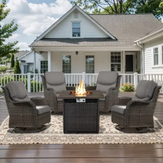 Belord Patio Swivel Chair Set of 4 with 30" Propane Fire Pit Table, Patio Furniture Set with High Back Swivel Rocker Patio Chairs and Firepit Table image {13}