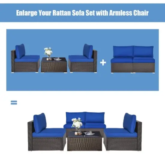 Tangkula 2PCS Patio Sectional Armless Sofas Rattan Furniture Set Outdoor w/ Cushions image {6}