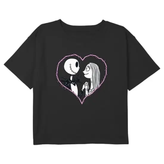 Girl's The Nightmare Before Christmas Jack and Sally Couple Heart Stitch T-Shirt image {2}
