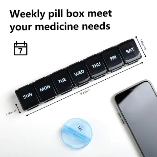 Sukuos XL Weekly Pill Organizer 2 Pcs, Daily Pill Cases for Pills, Vitamins, Fish Oils & Supplements - Black & image {5}