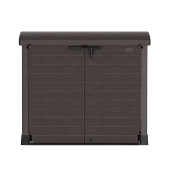 Duramax CedarGrain StoreAway 1200 Liter Capacity Outdoor Deck & Garden Storage Box w/ Panel Doors & Arc Lid for Patios, Pool Areas, & Driveways, Brown image {1}