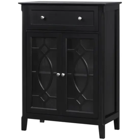 HOMCOM Kitchen Cabinet, Storage Cabinet, Sideboard Floor Accent Cabinet w/ 2 Glass Doors, Drawer, Adjustable Shelves for Living Room Entryway, Black image {3}