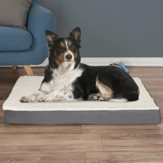 Orthopedic Dog Bed - 2-Layer 36x27-Inch Memory Foam Pet Mattress with Machine-Washable Cover for Large Dogs up to 65lbs by PETMAKER (Gray) image {5}