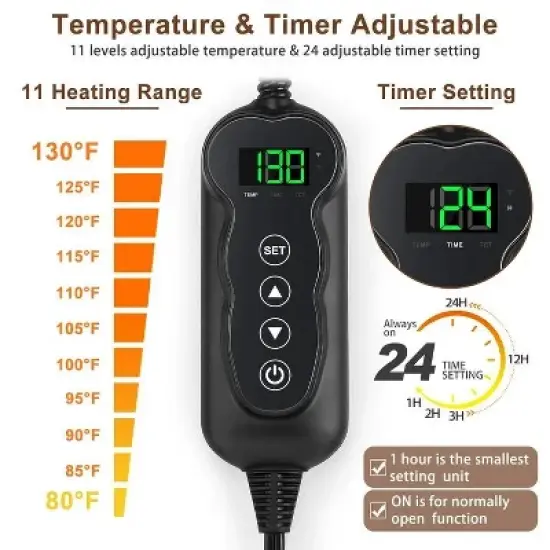 JOEJOY Pet Heating Pad,Dog Cat Heated Mat with 11 Adjustable Temperature & Timer, Chew Resistant Cord and Auto Power-Off, Waterproof Pet Pad image {5}