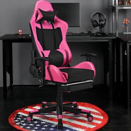 Costway Gaming Chair  Massage  Reclining  Racing Office Computer Chair with Footrest Pink image {2}