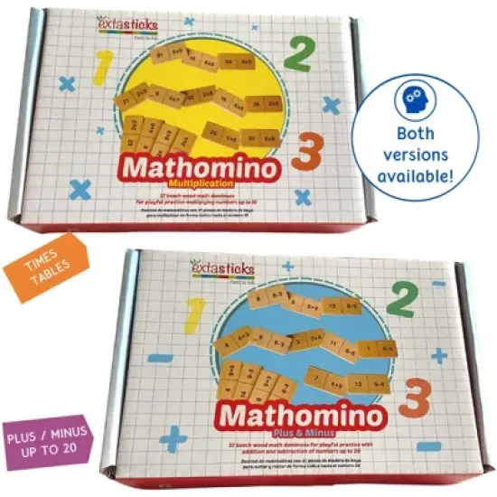 Extasticks Mathomino Plus & Minus up to 20 Addition & Subtraction Wooden Math Domino Game image {1}