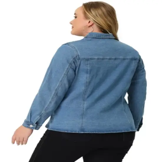 Agnes Orinda Plus Size Denim Jackets for Women Classic Button Up Solid Color Jean Jacket image {3}