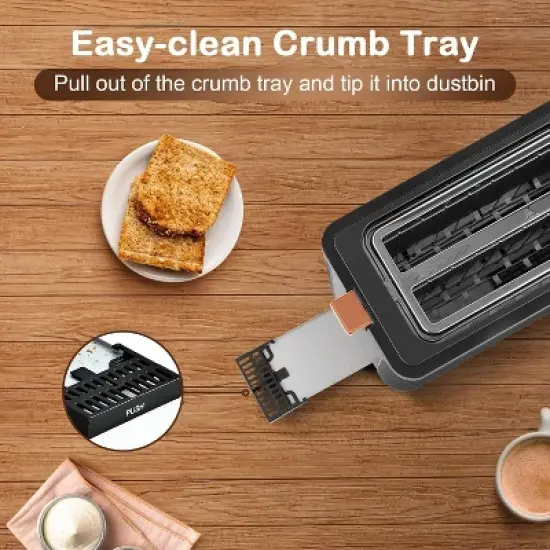 Mecity 4-Slice Long Slot Toaster - Stainless Steel, 1300W, 6 Browning Settings, with Warming Rack & Removable Crumb Tray image {6}