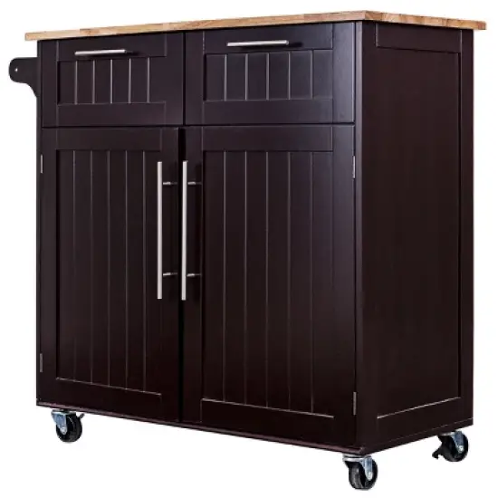 Costway Rolling Kitchen Cart Island Heavy Duty Storage Brown Trolley Cabinet Utility Modern image {8}