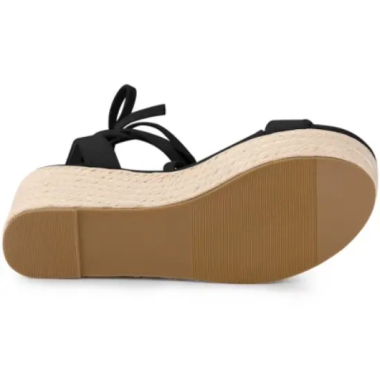 Allegra K Women's Lace Up Wedge Heel Platform Slingback Espadrilles Sandals image {4}