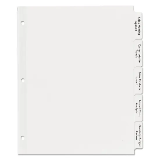 Avery Print & Apply Clear Label Dividers w/White Tabs 5-Tab Letter 5 Sets 11492 image {1}