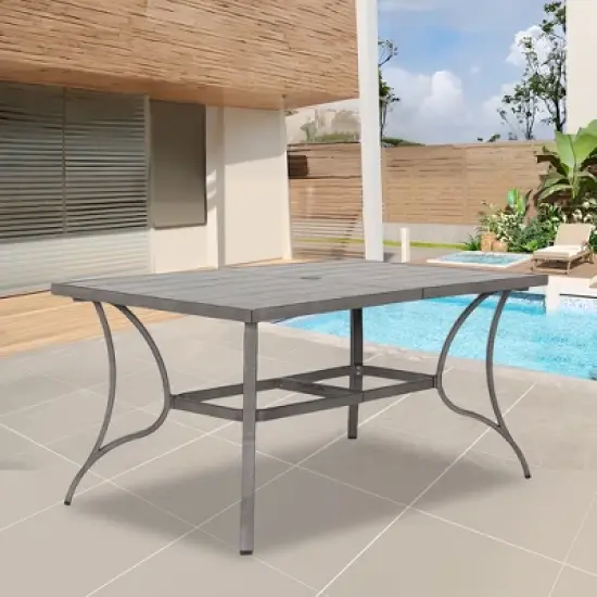 COWLOW Patio Dining Table for 6, Large Rectangle Aluminum Slat Table with Umbrella Hole, All-Weather Outdoor Dining for Lawn, Garden, Poolside image {6}