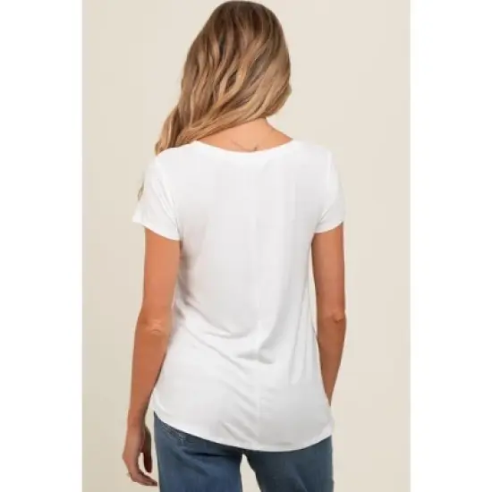 PinkBlush Ivory Basic V-Neck Short Sleeve Maternity Top image {2}